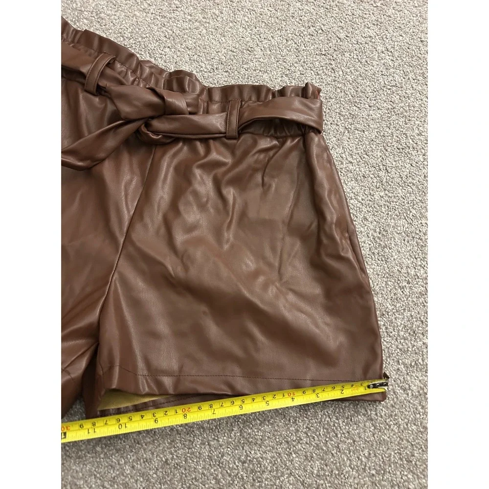 VTG‎ Jolie & Joy Faux Leather Shorts Womens Large Brown Excellent Paperbag Waist